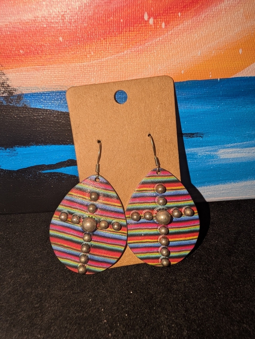 Multicolored Striped Cross Earrings